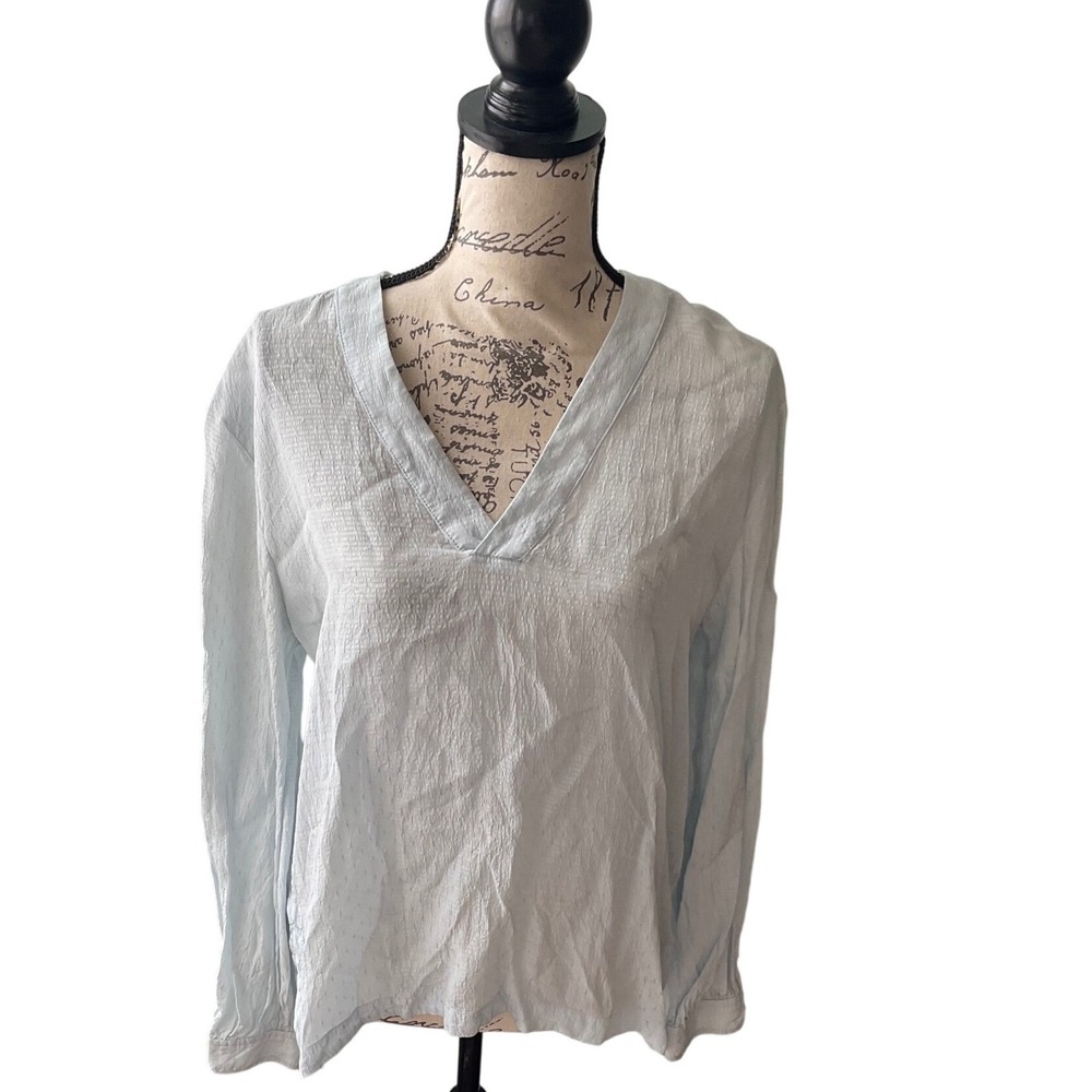 Treasure & Bond Light Blue Textured V-Neck Long Sleeve Top Women's Size S
